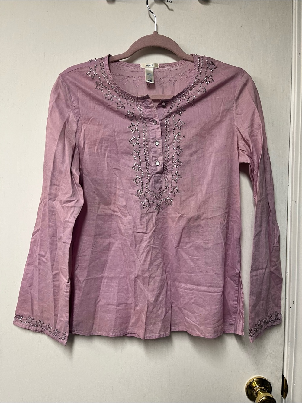 Old Navy Lilac Embellished Tunic Small Boho Peasant Rhinestone Long Sleeve